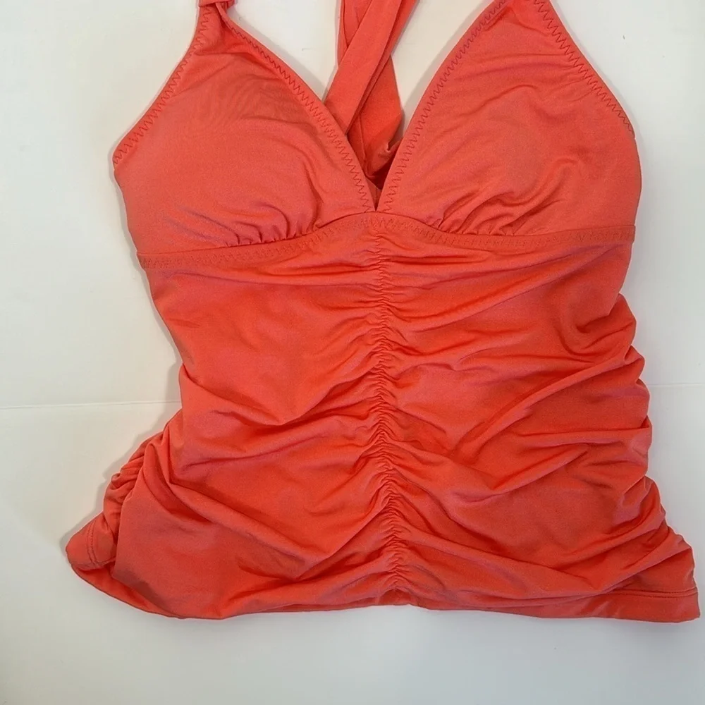 Athleta Ruched‎ Tankini Swim Top Women's XS Neon Orange Removable Bra Pads